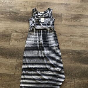 NWT Angel Maternity and Nursing Sleeveless Maxi Dress Navy Stripe